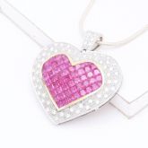BEATRICE RUBY INVISIBLE SET & DIAMOND HEART PENDANT IN 18K WHITE GOLD by EQUALLI.COM