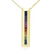 BRUSSELS Gold Bar Pendant Sapphire Necklace 18K 14K Gold 2.8mm Rainbow Matching Couples Wedding Anniversary Gift