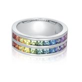 UPPER EASTSIDE GLAM & GAY RING IN SOLID SILVER DOUBLE RAINBOW