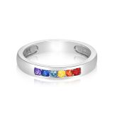 KYIV PRIDE PROMISE RING GLOVE FRIENDLY RAINBOW GEMSTONE BAND STACKABLE IN SILVER