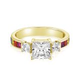 CENTRAL SQUARE THREE STONE ENGAGEMENT RING IN GOLD | MOISSANITE OPTION