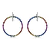 RHODE ISLAND Lesbian Earrings Double Hoops Bling in Silver Simulated Diamond Earrings w/ Ombre Sapphire 8 Carats Gay Glitzy Gift