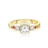 LAS VEGAS RING WITH 3 SIMULATED DIAMOND CENTRE IN 14K or 18K GOLD BY EQUALLI.COM