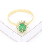 SERENA CLASSIC TSAVORITE GREEN GARNET & DIAMONDS ENGAGEMENT RING IN 14K GOLD by EQUALLI.COM