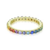 OSLO PRIDE Gold Promise Ring Rainbow Sapphire 3 Carats 14K Gold Eternity Ring