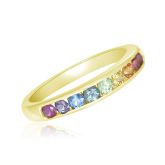 COLONGE PRIDE Gold Genderless Wedding Band 14K Gold Engagement Ring Rainbow Sapphire 2.5mm 1 carat Celebrate Pride