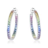 CHATTANOOGA Asexual Earrings Rainbow Sapphire 8 Carats Unicorn Color NonBinary Jewelry For Gay Bestfriend in Silver Hoop Earrings