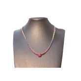 16.74 carat Rainbow Sapphire & 6.29 carat Ruby 14K White Gold Necklace